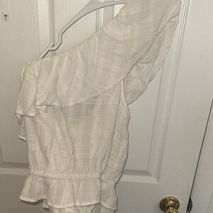 Ruffle White One-Shoulder Women's Top